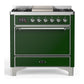 Ilve UM36FQNR3EGCLP Ilve Um36Fqnr3Egclp Majestic Iii 36 Inch Dual Fuel Range With 6 Black Brass Burners And Griddle, Dual Function Burner Up To 25,000 Btu (Solid Door, Emerald Green, Chrome, Liquid Propane)