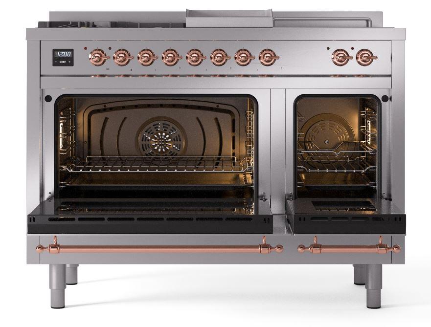 Ilve UP48FSNMPSSP Nostalgie Ii 48 Inch Dual Fuel Natural Gas Freestanding Range In Stainless Steel With Copper Trim