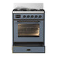 Ilve UM30NR3BGBLP Ilve Um30Nr3Bgblp Majestic Iii 30 Inch Dual Fuel Range With 5 Black Brass Burners, Dual Function Burner Up To 25,000 Btu (Liquid Propane, Triple Glass Door, Blue Grey, Burnished)