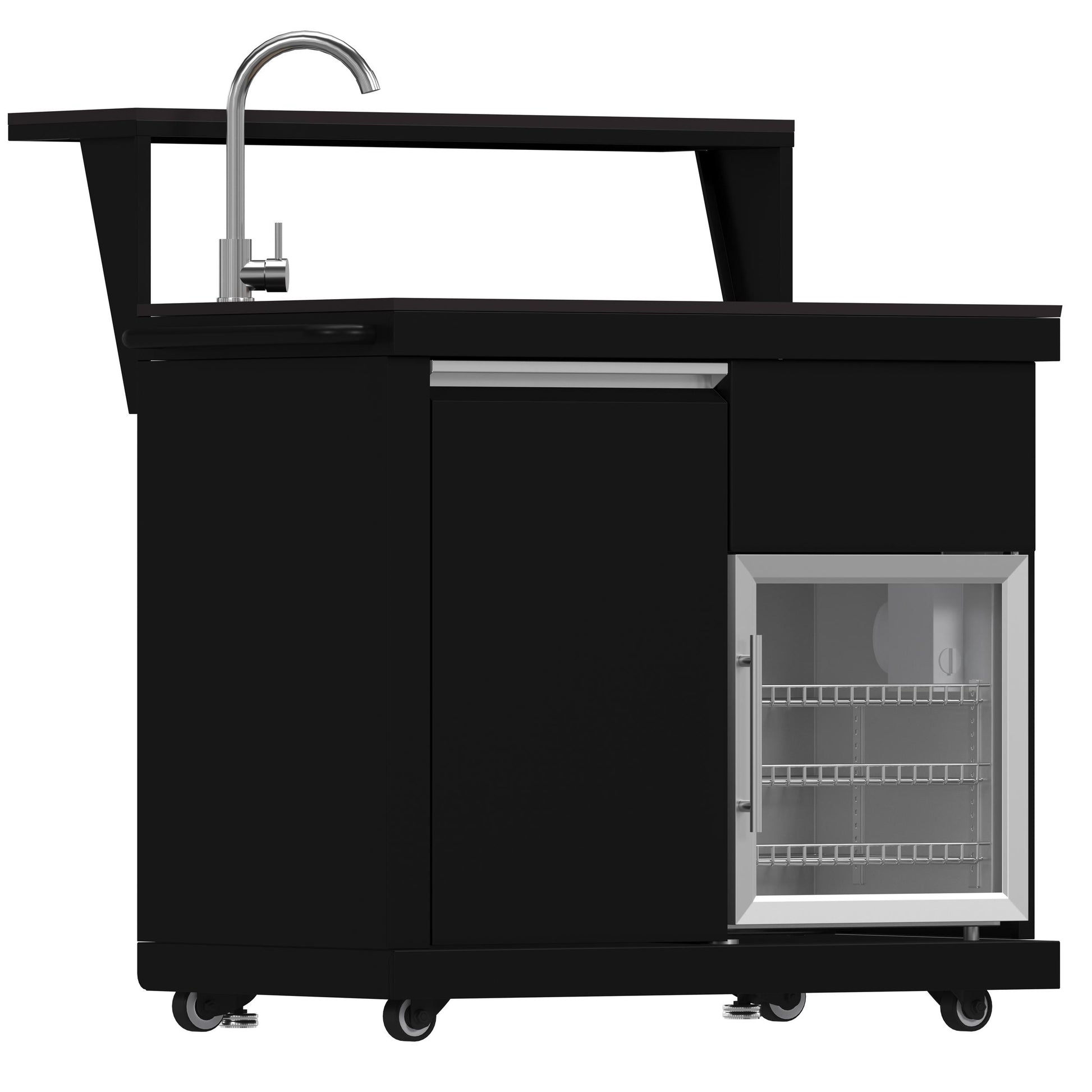 Forno FODKT2582BLK Forno All Aperto 62,600 Btu Bbq, 3 Stainless Steel Burners, Infrared Burners, Sink Module, Black Sintered Stone Countertops, Bar And Beverage Center