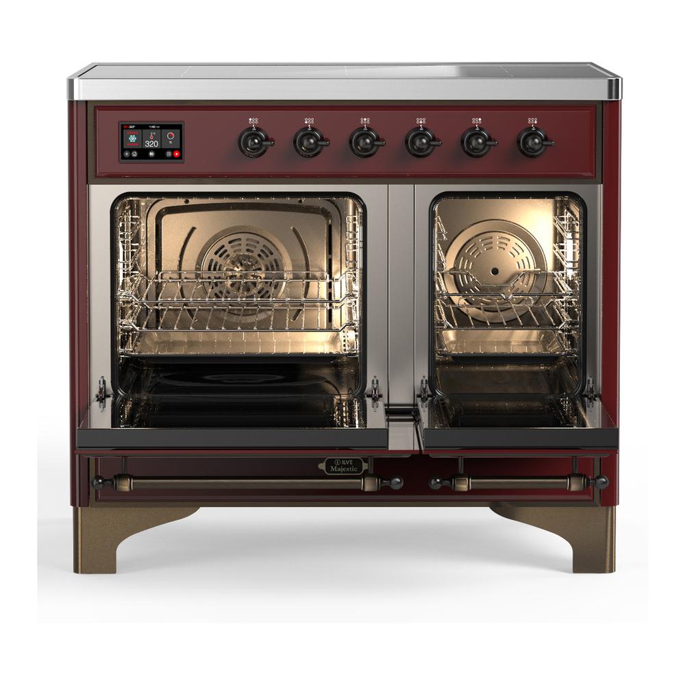 Ilve UMDIB40QNR3BUB Ilve Umdib40Qnr3Bub Majestic Iii 40 Inch Induction Range With 6 Elements, 3.82 Cu. Ft. Total Oven Capacity (Solid Door, Burgundy, Burnished)