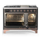 Ilve UM48FNR3MGPLP Ilve Um48Fnr3Mgplp Majestic Iii 48 Inch Dual Fuel Range With 8 Burners And Griddle, Dual Function Burner Up To 25,000 Btu (Liquid Propane, Triple Glass Door, Graphite Matte, Copper)