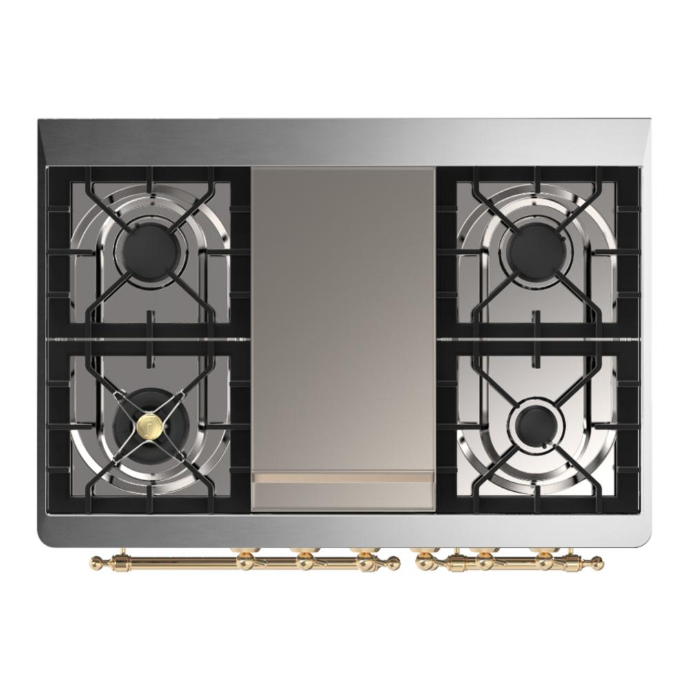 Ilve UMD40FNR3SSGLP Ilve Umd40Fnr3Ssglp Majestic Iii 40 Inch Dual Fuel Range With 6 Burners And Griddle, Dual Function Burner Up To 25,000 Btu (Liquid Propane, Triple Glass Door, Stainless Steel, Brass)