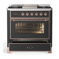 Ilve UM36FNR3MGP Ilve Um36Fnr3Mgp Majestic Iii 36 Inch Dual Fuel Range With 6 Black Brass Burners And Griddle, Dual Function Burner Up To 25,000 Btu (Triple Glass Door, Graphite Matte, Copper, Natural Gas)
