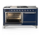 Ilve UM60FSQNR3MBCLP Ilve Um60Fsqnr3Mbclp Majestic Iii 60 Inch Dual Fuel Range With 7 Burners, Griddle And French Top, Dual Function Burner With Up To 25,000 Btu (Liquid Propane, Solid Door, Midnight Blue, Chrome)