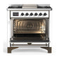 Ilve UM36FQNR3WHB Ilve Um36Fqnr3Whb Majestic Iii 36 Inch Dual Fuel Range With 6 Black Brass Burners And Griddle, Dual Function Burner Up To 25,000 Btu (Solid Door, White, Burnished, Natural Gas)