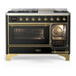 Ilve UM48FNR3BKG Ilve Um48Fnr3Bkg Majestic Iii 48 Inch Dual Fuel Range With 8 Burners And Griddle, Dual Function Burner Up To 25,000 Btu (Natural Gas, Triple Glass Door, Glossy Black, Brass)
