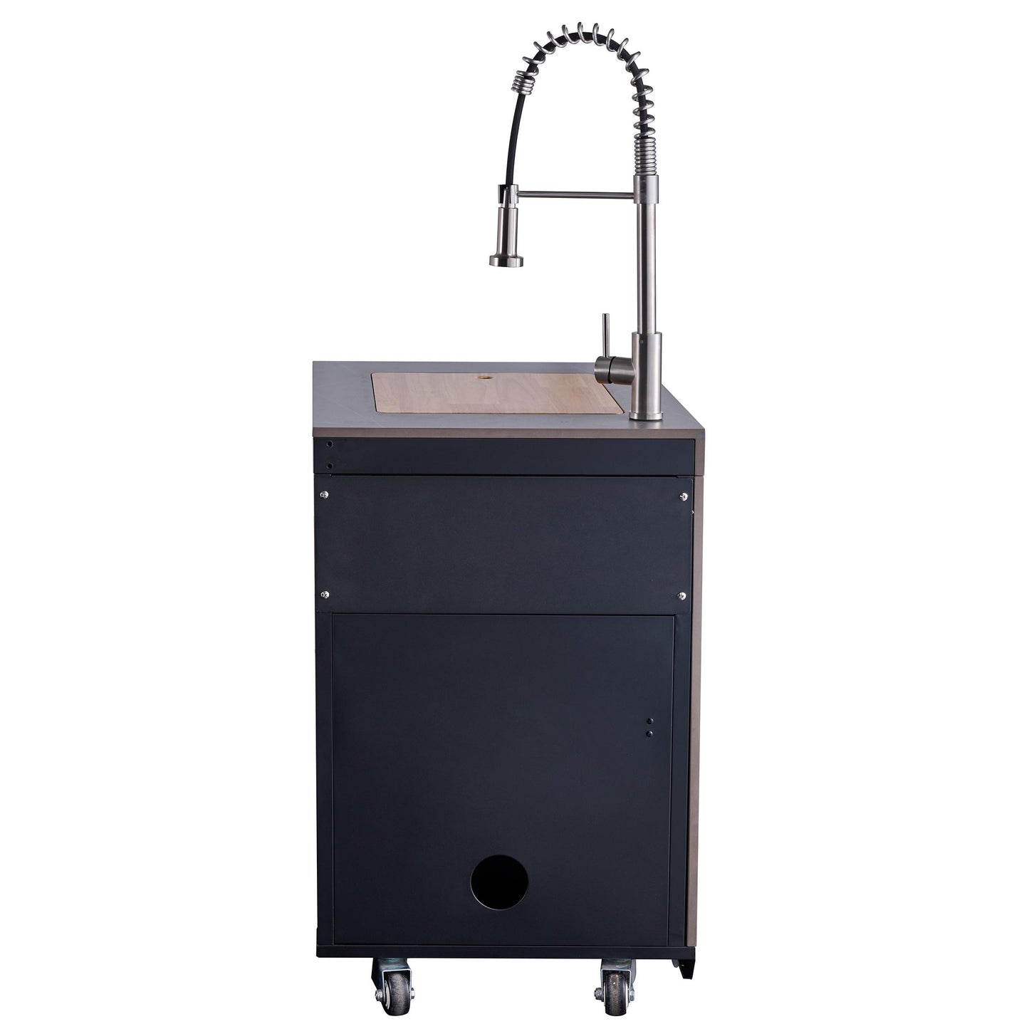 Forno FODKT2544BLK Forno Rimini Outdoor Kitchen 30" Bbq 62,600 Btu, 3 Burners With Sear & Rotisserie, 2.4 Cu.Ft. Beverage Center, Stainless Steel Sink, Black Cabinets & Gray Sintered Stone Countertop