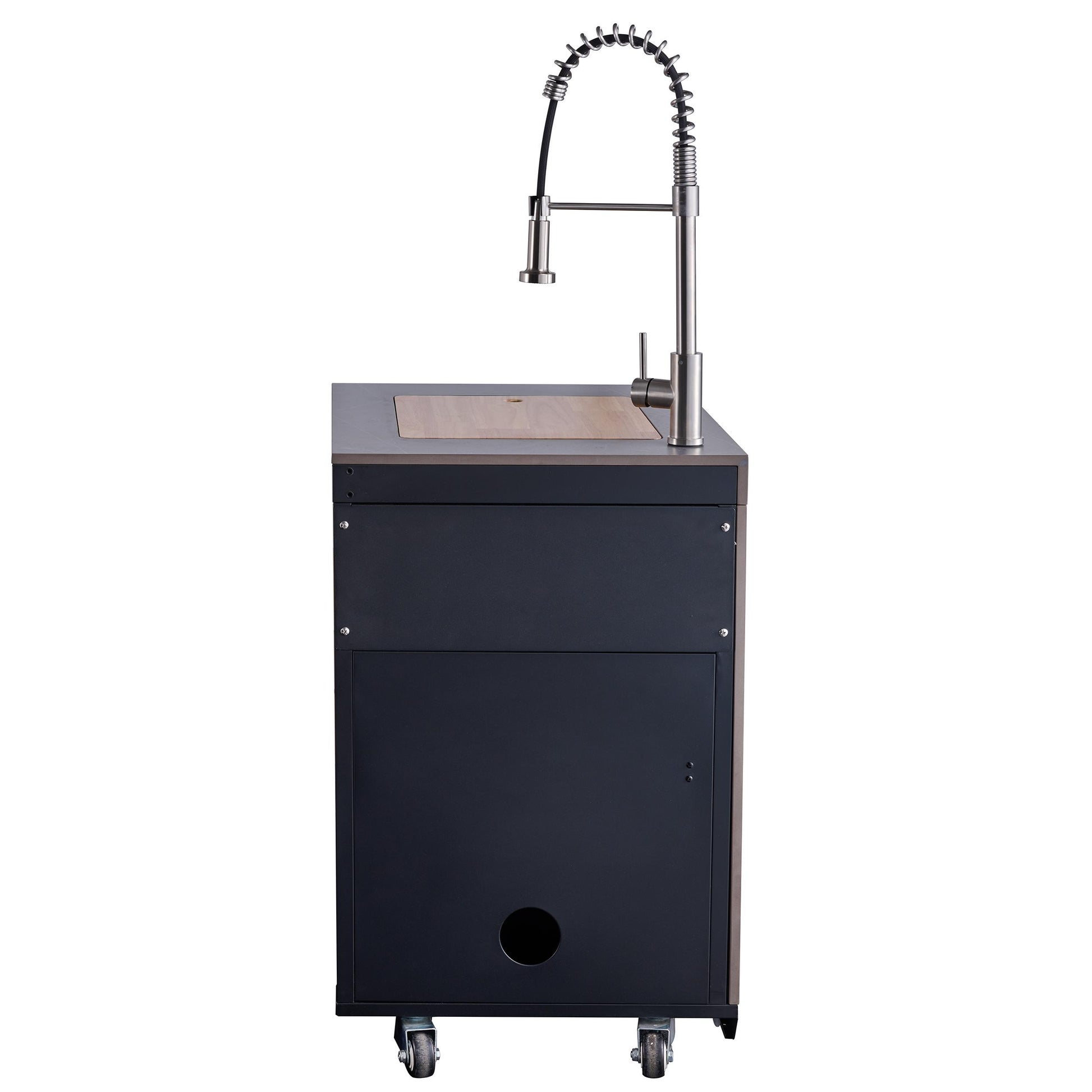 Forno FODKT2544BLK Forno Rimini Outdoor Kitchen 30" Bbq 62,600 Btu, 3 Burners With Sear & Rotisserie, 2.4 Cu.Ft. Beverage Center, Stainless Steel Sink, Black Cabinets & Gray Sintered Stone Countertop