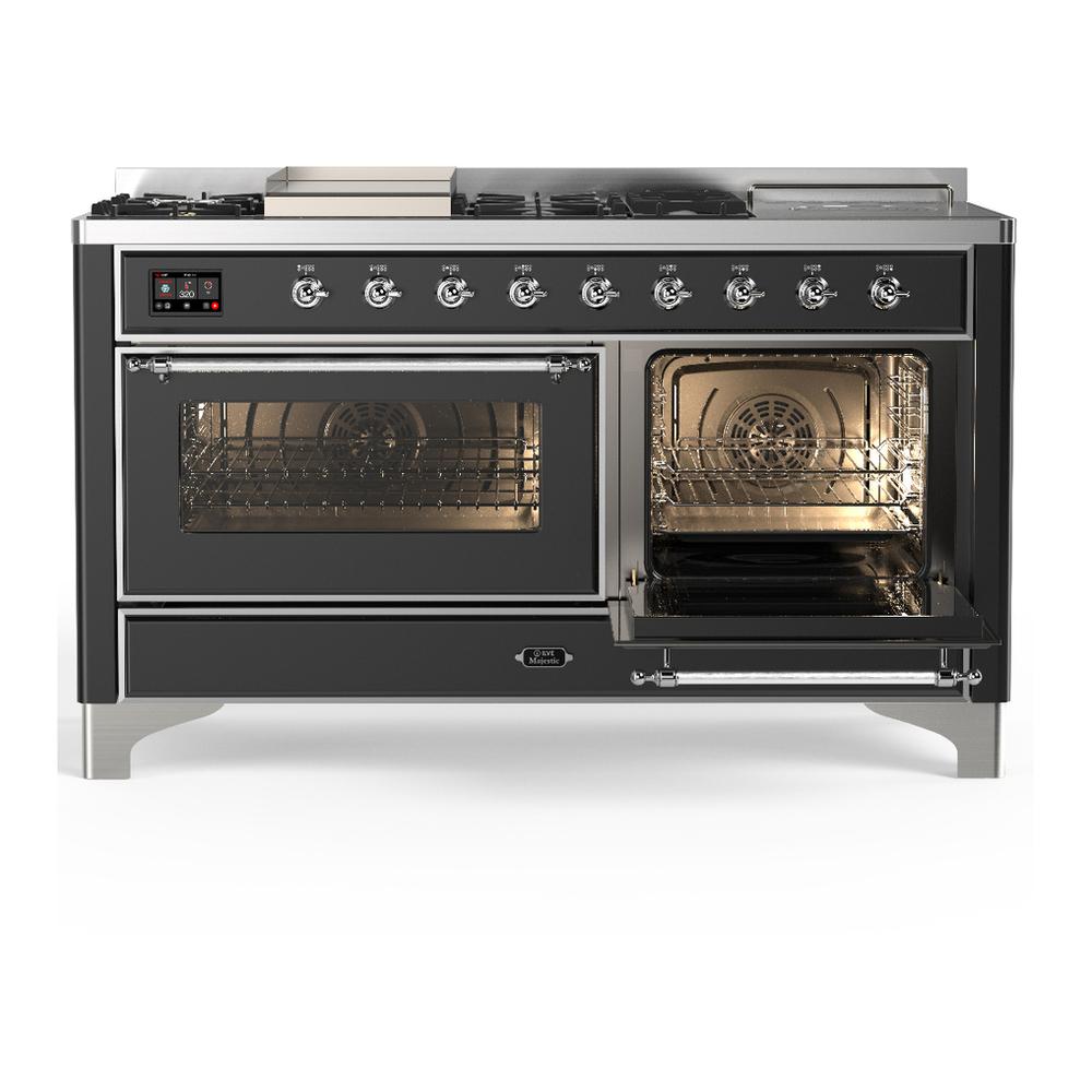 Ilve UM60FSNR3MGC Ilve Um60Fsnr3Mgc Majestic Iii 60 Inch Dual Fuel Range With 7 Burners, Griddle And French Top, Dual Function Burner With Up To 25,000 Btu (Natural Gas, Triple Glass Door, Graphite Matte, Chrome)