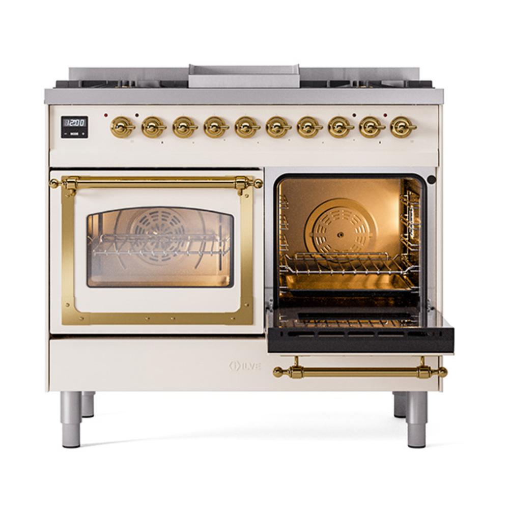 Ilve UND40FNMPAWGLP Ilve Und40Fnmpawglp Nostalgie Ii Noblesse 40" Dual Fuel Range (Liquid Propane, Triple Glass Door, Antique White, Brass)