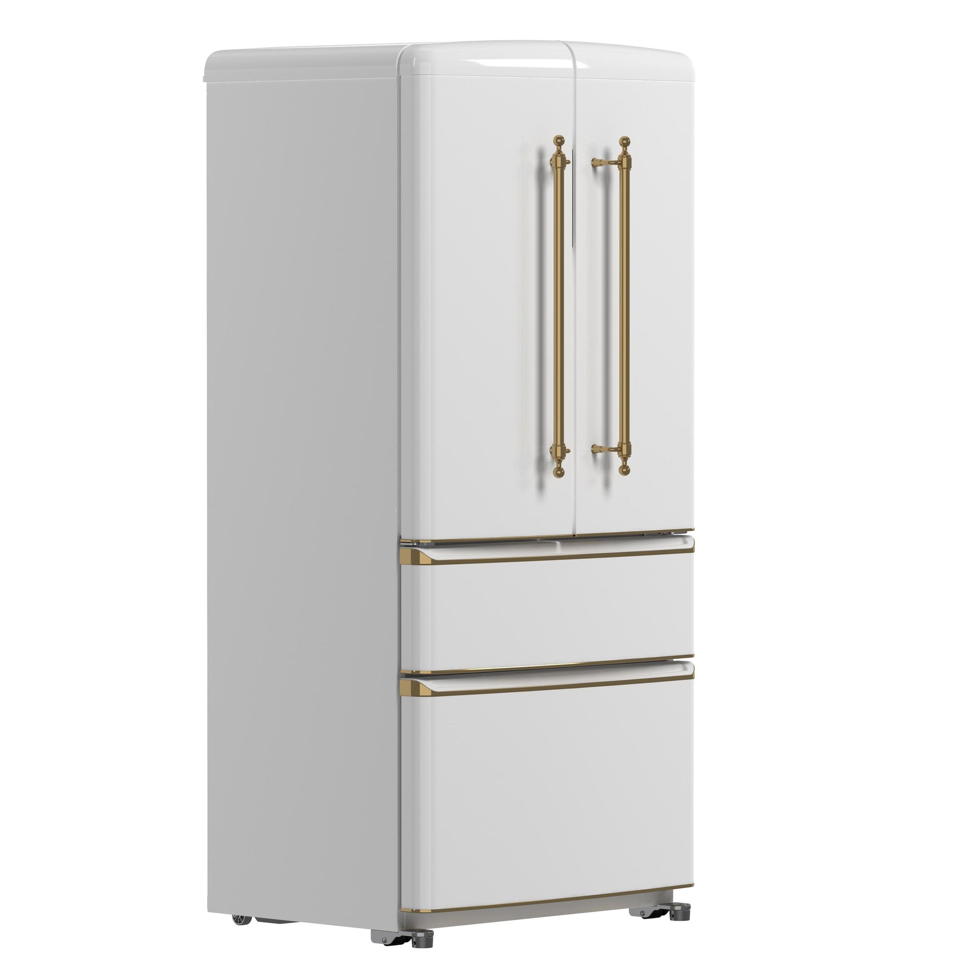 Forno FFFFD179133WHT Forno Luigi 33-Inch French Door Refrigerator, 18 Cu.Ft, White Finish, Antique Brass Handles, Energy Star Certified