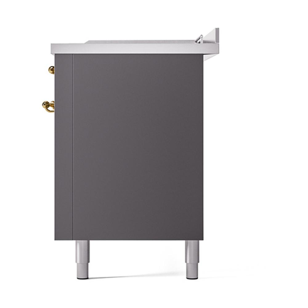 Ilve UN60FSQNMPMGG Ilve Un60Fsqnmpmgg Nostalgie Ii Noblesse 60" Dual Fuel Range (7 Sealed Burners + Griddle + French Top, Natural Gas, Solid Door, Graphite Matte, Brass)