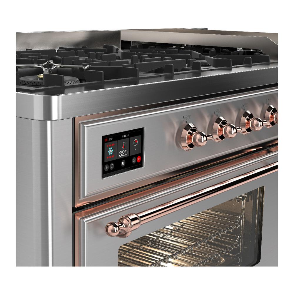 Ilve UM60FNR3SSPLP Ilve Um60Fnr3Ssplp Majestic Iii 60 Inch Dual Fuel Range With 9 Burners And Griddle, Dual Function Burner Up To 25,000 Btu (Liquid Propane, Triple Glass Door, Stainless Steel, Copper)