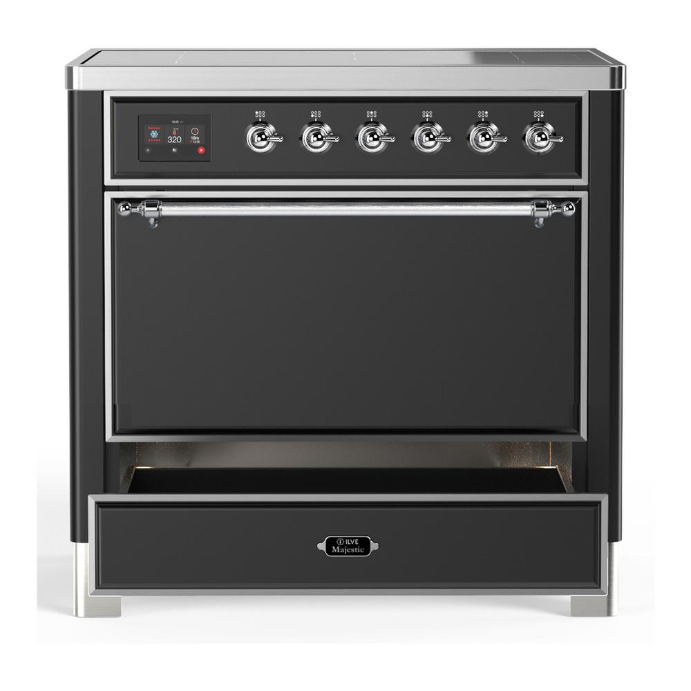 Ilve UMIB36QNR3MGC Ilve Umib36Qnr3Mgc Majestic Iii 36 Inch Induction Range With 6 Elements, 3.5 Cu. Ft. Total Oven Capacity (Solid Door, Graphite Matte, Chrome)