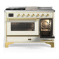 Ilve UM48FSNR3AWG Ilve Um48Fsnr3Awg Majestic Iii 48 Inch Dual Fuel Range With 5 Black Brass Burners, Griddle And French Top, Dual Function Burner Up To 25,000 Btu (Natural Gas, Triple Glass Door, Antique White, Brass)