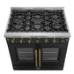 Forno FFSGS644436BLK Forno Galiano 36-Inch French Door Gas Range Black And Antique Brass Design, 6 Sealed Burners 83,000 Btu, 5.36 Cu.Ft. Convection Oven