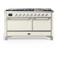Ilve UM60FQNR3AWC Ilve Um60Fqnr3Awc Majestic Iii 60 Inch Dual Fuel Range With 9 Burners And Griddle, Dual Function Burner Up To 25,000 Btu (Natural Gas, Solid Door, Antique White, Chrome)