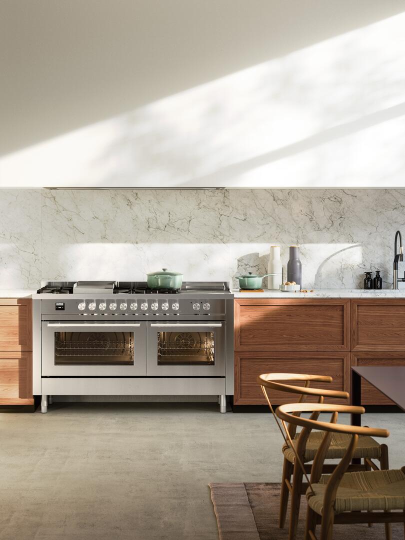 Ilve UP60FSWMPSSLP Professional Plus Ii 60 Inch Dual Fuel Liquid Propane Freestanding Range In Stainless Steel With Trim