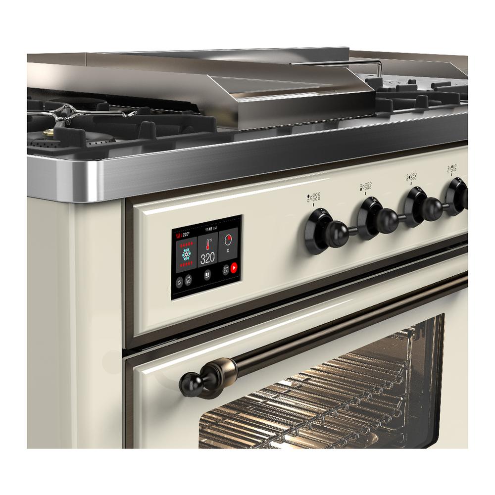 Ilve UM60FSNR3AWB Ilve Um60Fsnr3Awb Majestic Iii 60 Inch Dual Fuel Range With 7 Burners, Griddle And French Top, Dual Function Burner With Up To 25,000 Btu (Natural Gas, Triple Glass Door, Antique White, Burnished)