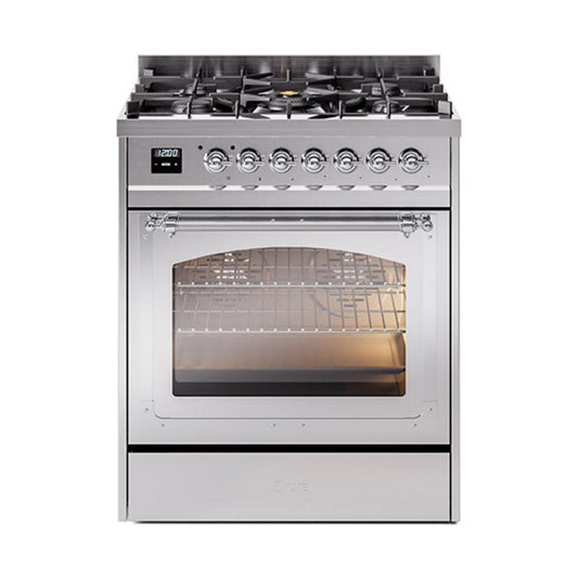 Ilve UN30NMPSSCLP Ilve Un30Nmpssclp Nostalgie Ii Noblesse 30" Dual Fuel Range (Liquid Propane, Triple Glass Door, Stainless Steel, Chrome)