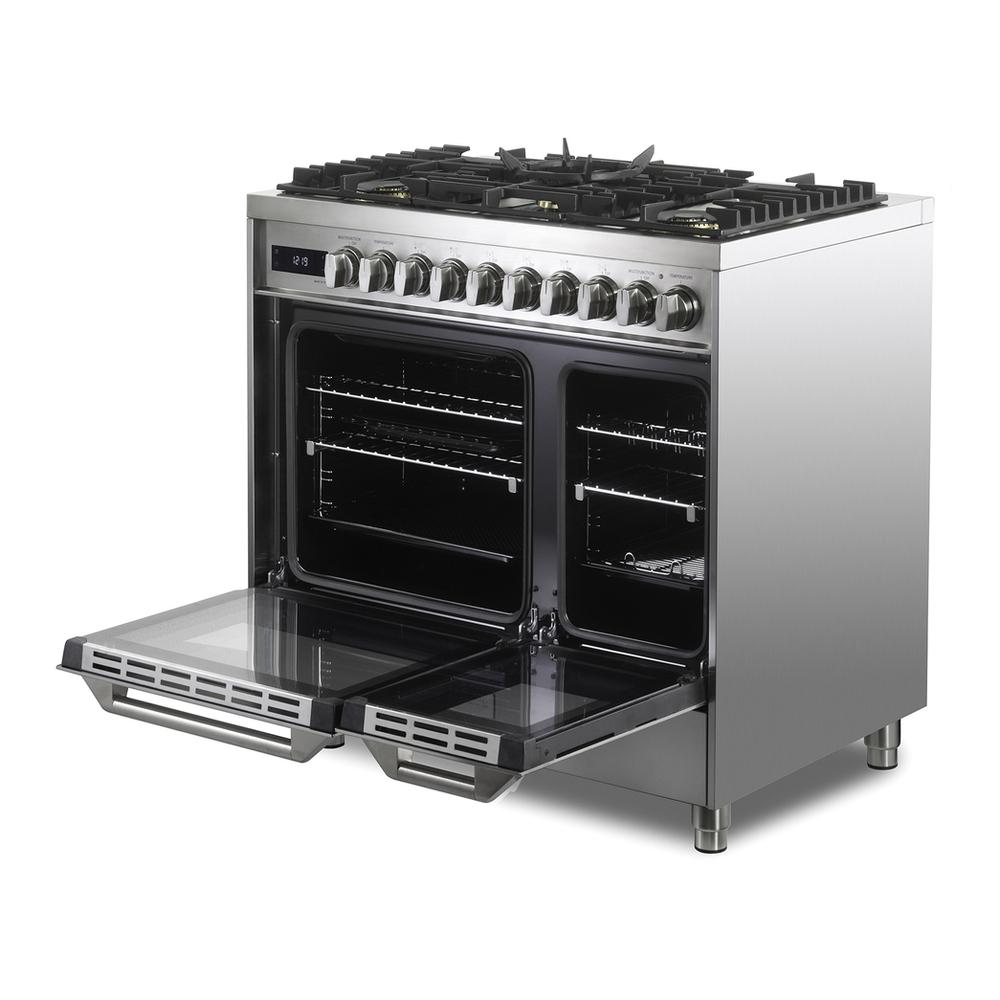 Verona VUFSGE365DSS Verona Vufsge365Dss 36 Inch Ultima Collection Double Oven Dual Fuel Range With 5 Brass Burners, 4.1 Cu. Ft. Total Oven Capacity