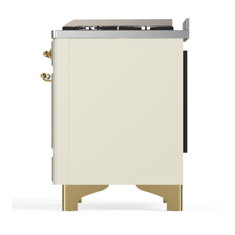 Ilve UM48FQNR3AWG Ilve Um48Fqnr3Awg Majestic Iii 48 Inch Dual Fuel Range With 8 Burners And Griddle, Dual Function Burner Up To 25,000 Btu (Natural Gas, Solid Door, Antique White, Brass)