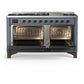 Ilve UM60FNR3BGBLP Ilve Um60Fnr3Bgblp Majestic Iii 60 Inch Dual Fuel Range With 9 Burners And Griddle, Dual Function Burner Up To 25,000 Btu (Liquid Propane, Triple Glass Door, Blue Grey, Burnished)