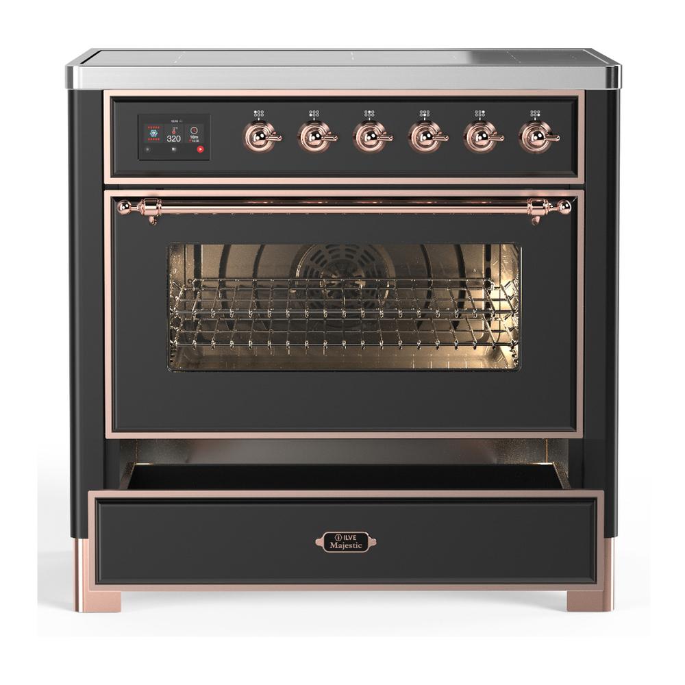 Ilve UMIB36NR3MGP Ilve Umib36Nr3Mgp Majestic Iii 36 Inch Induction Range With 6 Elements, 3.5 Cu. Ft. Total Oven Capacity (Triple Glass Door, Graphite Matte, Copper)