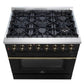 Forno FFSGS615636BLK Forno Galiano 36-Inch Dual Fuel Range In Black & Antique Brass Design, 6 Sealed Burners 83,000 Btu, 5.36 Cu.Ft. True Convection Oven