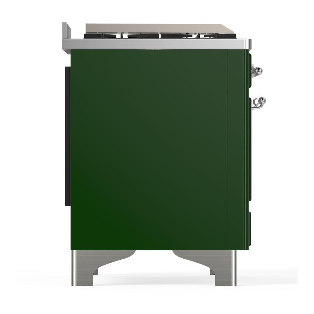 Ilve UM36FNR3EGC Ilve Um36Fnr3Egc Majestic Iii 36 Inch Dual Fuel Range With 6 Black Brass Burners And Griddle, Dual Function Burner Up To 25,000 Btu (Triple Glass Door, Emerald Green, Chrome, Natural Gas)