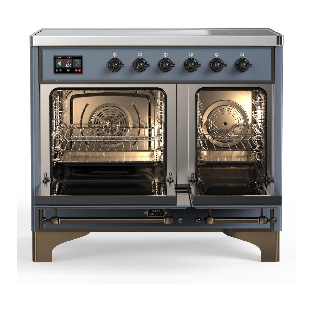 Ilve UMDIB40QNR3BGB Ilve Umdib40Qnr3Bgb Majestic Iii 40 Inch Induction Range With 6 Elements, 3.82 Cu. Ft. Total Oven Capacity (Solid Door, Blue Grey, Burnished)