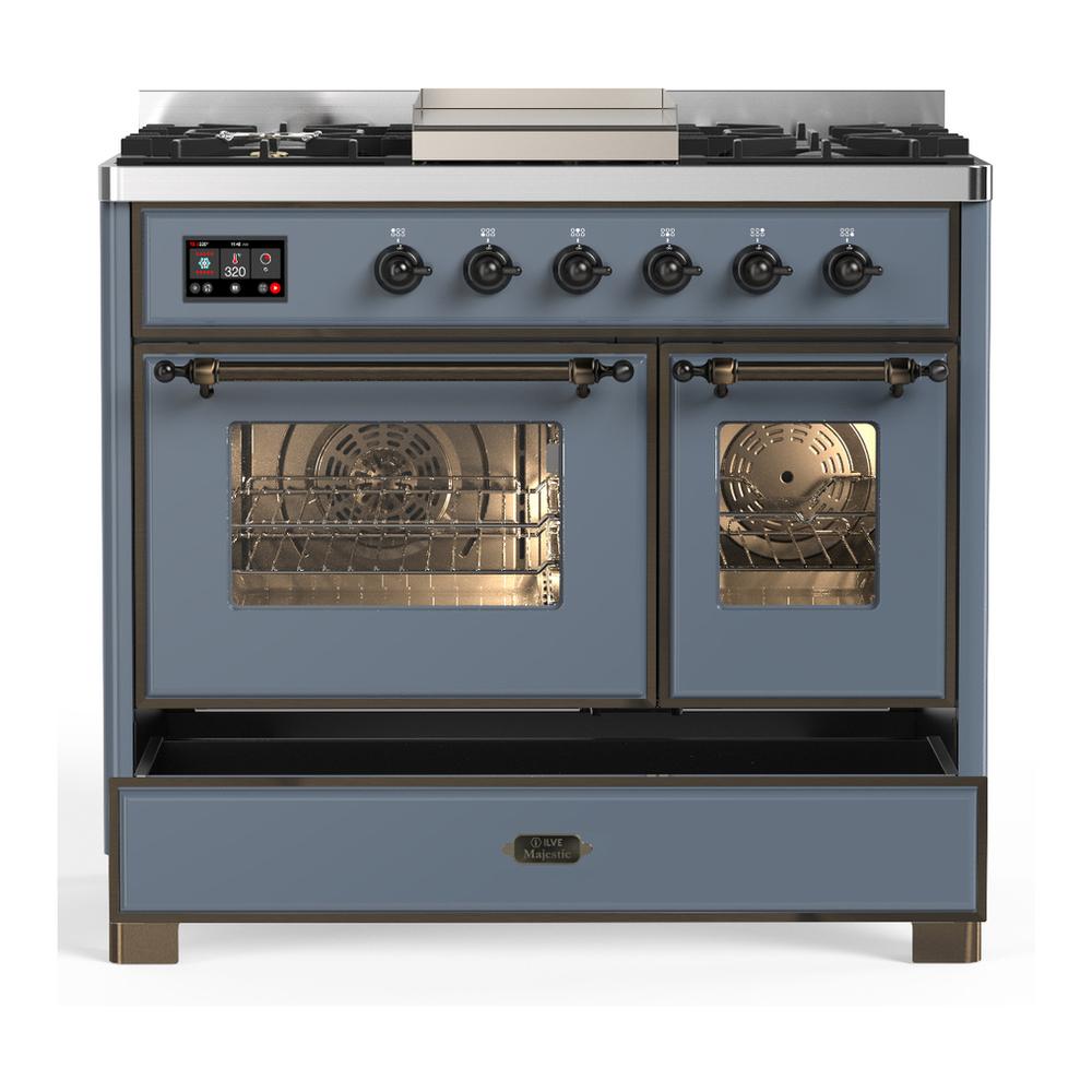 Ilve UMD40FNR3BGB Ilve Umd40Fnr3Bgb Majestic Iii 40 Inch Dual Fuel Range With 6 Burners And Griddle, Dual Function Burner Up To 25,000 Btu (Natural Gas, Triple Glass Door, Blue Grey, Burnished)