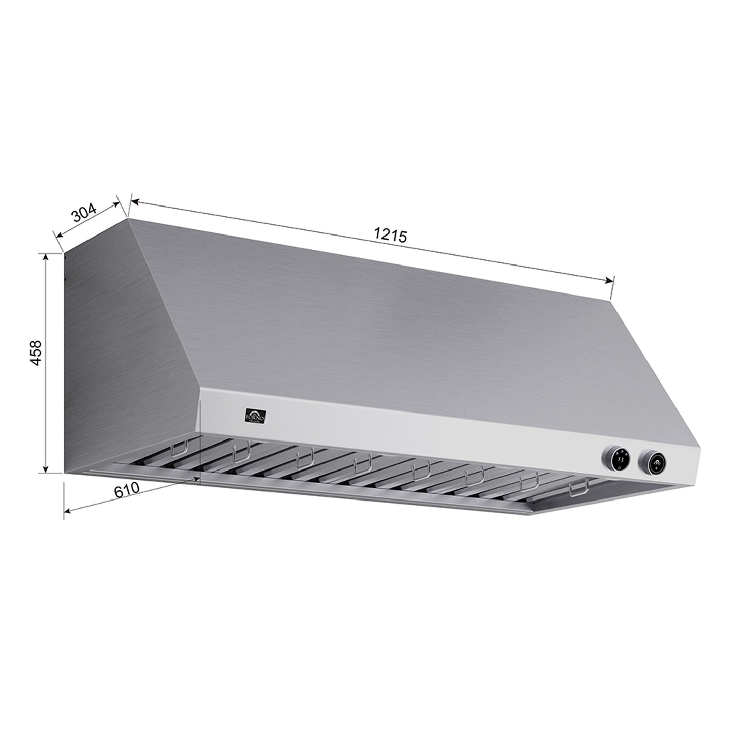 Forno FRHWM500948 Forno Biagio 48-Inch Wall Mounted Range Hood, Stainless Steel, Heavy Duty