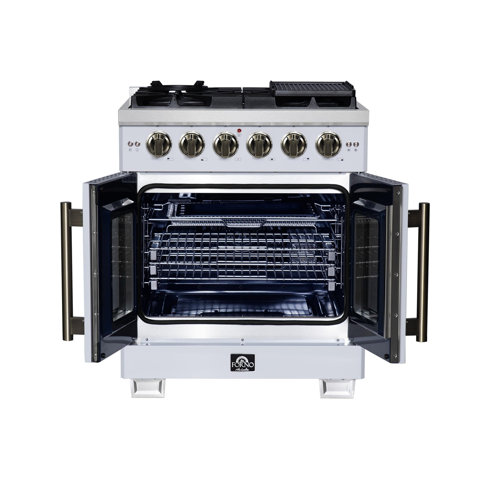 Forno FFSGS646030WHT Forno Capriasca 30-Inch White Freestanding French Door Gas Range, 4 Burners, Convection Oven, Energy Efficient