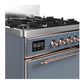 Ilve UM30QNR3BGP Ilve Um30Qnr3Bgp Majestic Iii 30 Inch Dual Fuel Range With 5 Black Brass Burners, Dual Function Burner Up To 25,000 Btu (Natural Gas, Solid Door, Blue Grey, Copper)