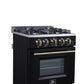 Forno FFSGS627224BLK Forno Breno 24 Inch Freestanding Gas Range In Black With Antique Brass, Compact Design