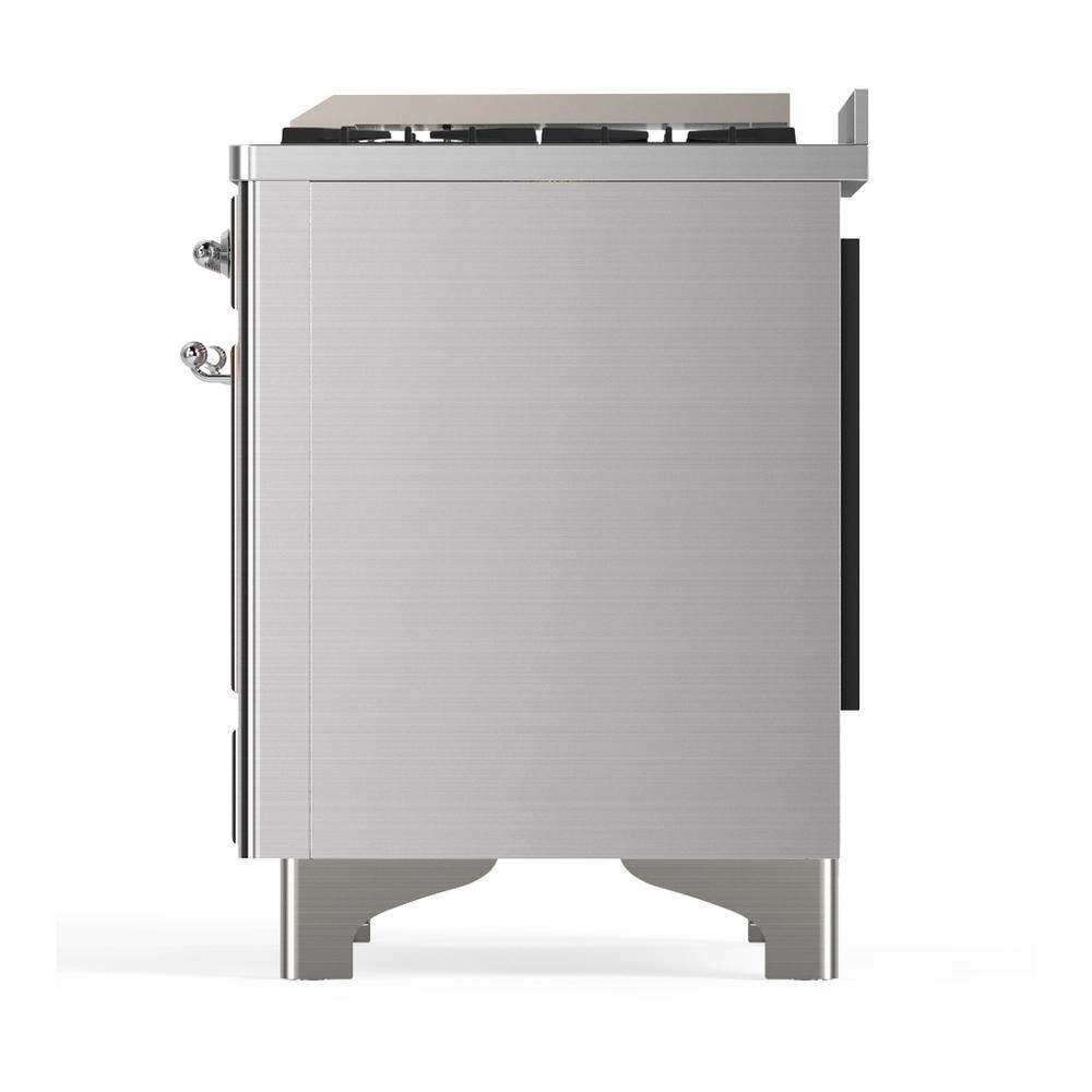 Ilve UM48FQNR3SSC Ilve Um48Fqnr3Ssc Majestic Iii 48 Inch Dual Fuel Range With 8 Burners And Griddle, Dual Function Burner Up To 25,000 Btu (Natural Gas, Solid Door, Stainless Steel, Chrome)