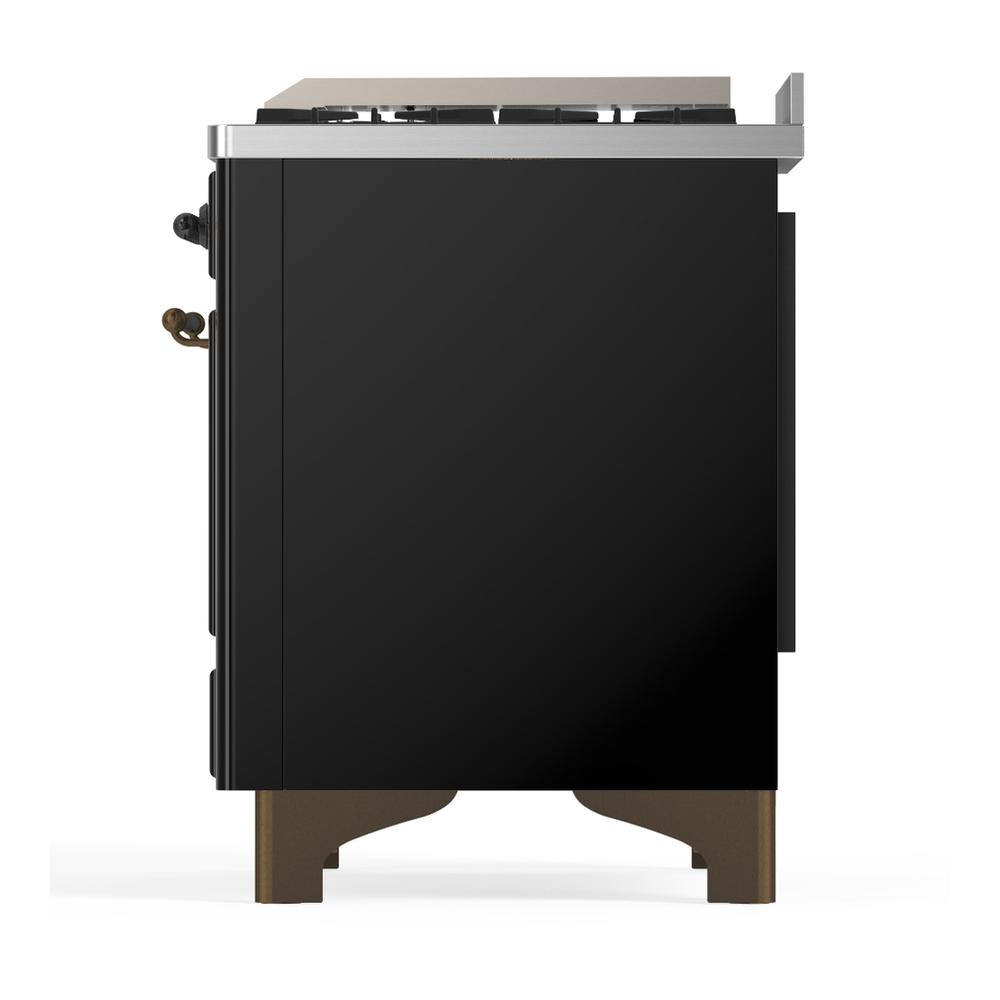 Ilve UM36FNR3BKBLP Ilve Um36Fnr3Bkblp Majestic Iii 36 Inch Dual Fuel Range With 6 Black Brass Burners And Griddle, Dual Function Burner Up To 25,000 Btu (Triple Glass Door, Glossy Black, Burnished, Liquid Propane)