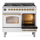 Ilve UPD406NMPWHGLP Ilve Upd406Nmpwhglp Nostalgie Ii 40 Inch Dual Fuel Range With 6 Total Black Brass Burners (Limited Edition) (Liquid Propane, White)