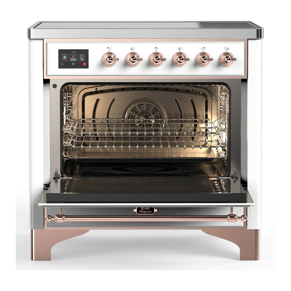 Ilve UMIB36QNR3WHP Ilve Umib36Qnr3Whp Majestic Iii 36 Inch Induction Range With 6 Elements, 3.5 Cu. Ft. Total Oven Capacity (Solid Door, White, Copper)