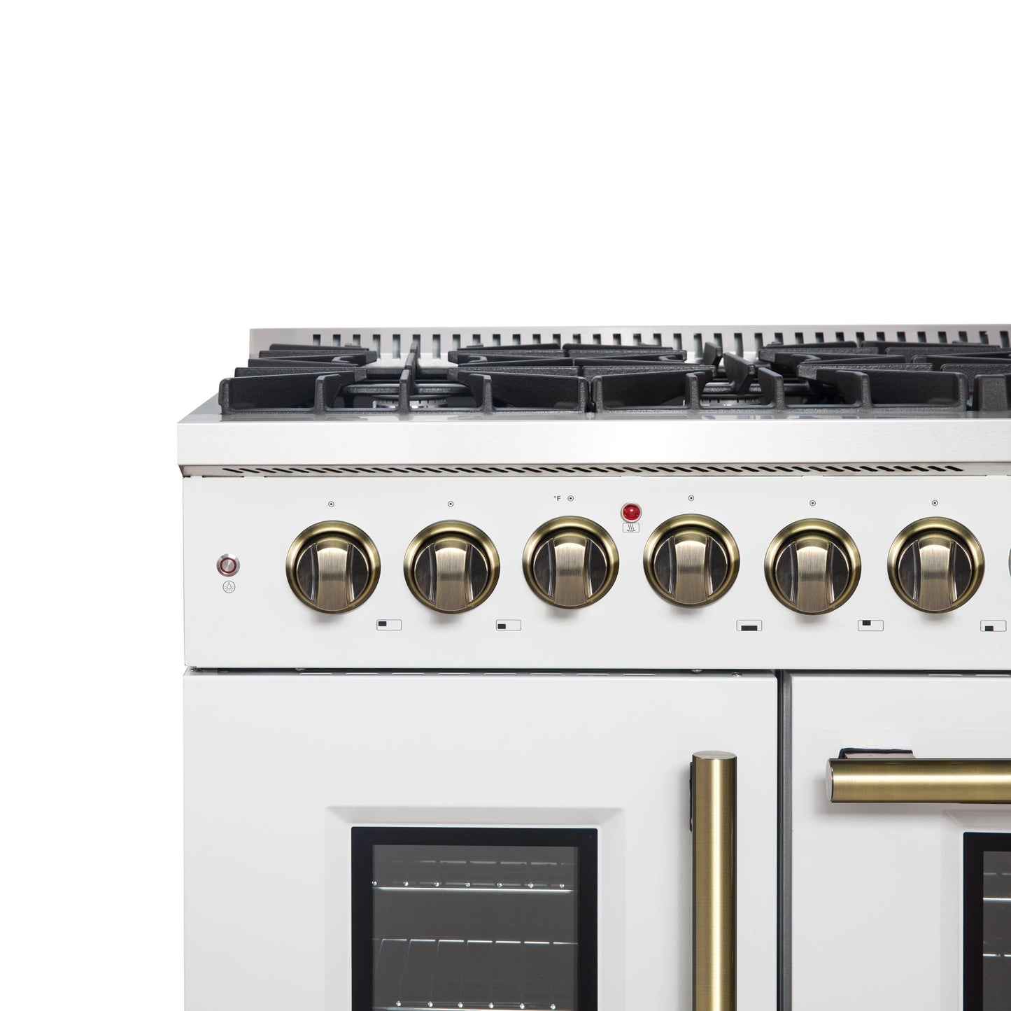 Forno FFSGS635648WHT Forno Galiano 48-Inch French Door Dual Fuel Range, White & Antique Brass Design, 8 Sealed Burners - 107,000 Btu, Griddle, 6.58 Cu.Ft. Double Ovens
