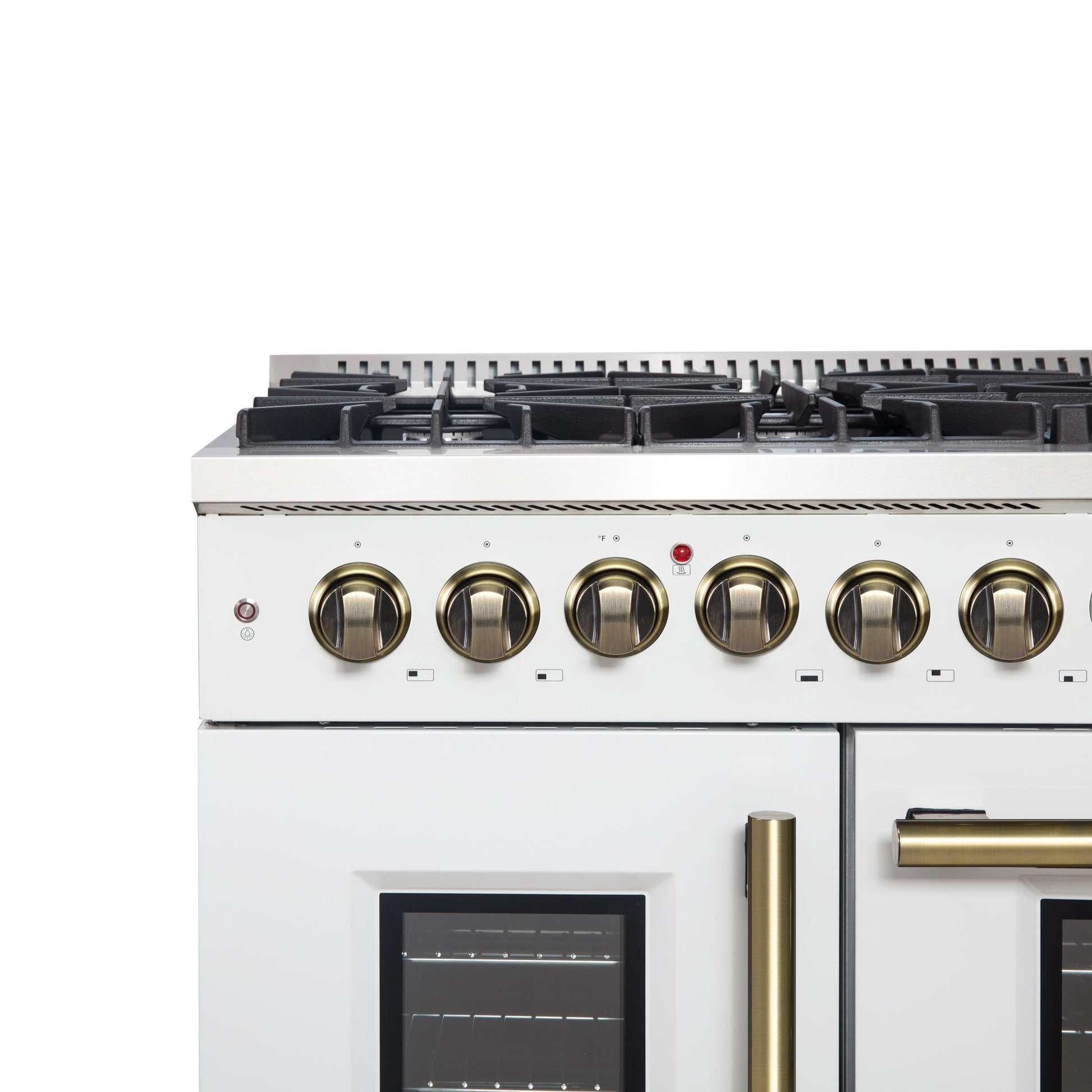 Forno FFSGS635648WHT Forno Galiano 48-Inch French Door Dual Fuel Range, White & Antique Brass Design, 8 Sealed Burners - 107,000 Btu, Griddle, 6.58 Cu.Ft. Double Ovens