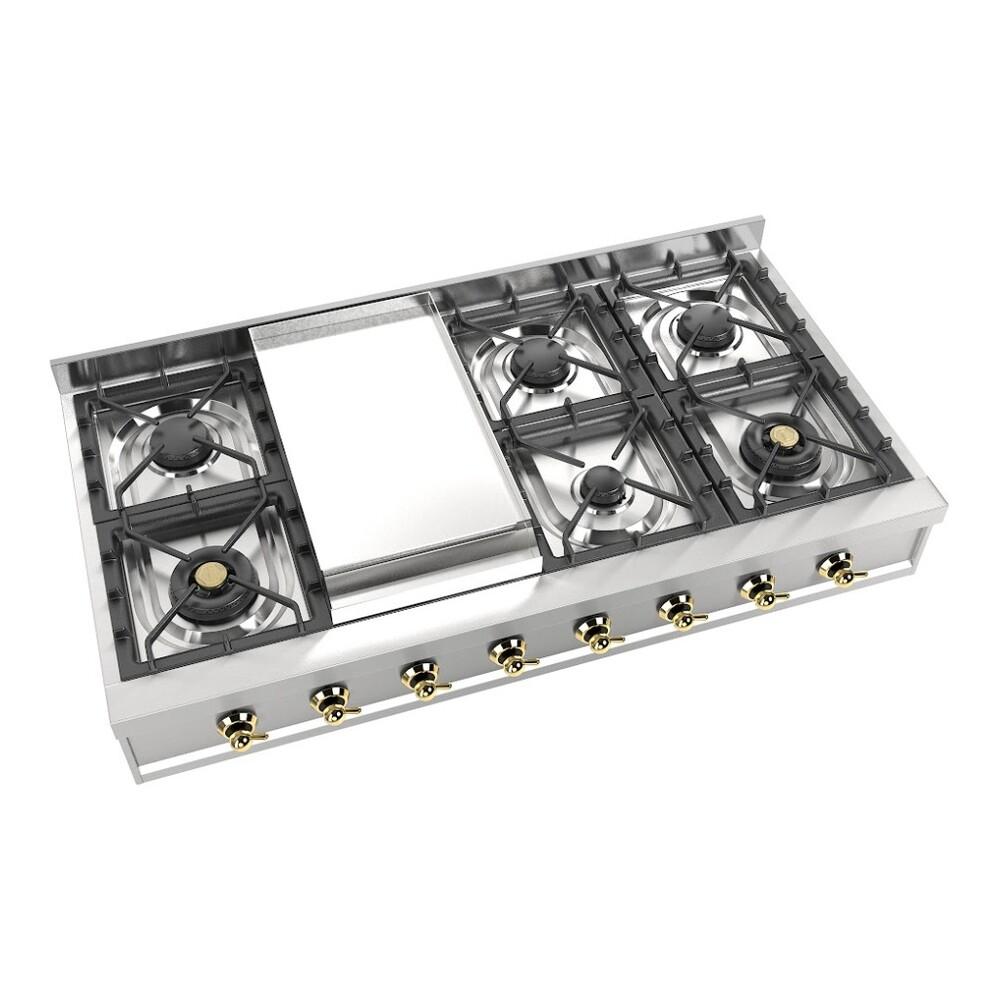 Ilve UHCP48FNSSG Ilve Uhcp48Fnssg Nostalgie Ii 48 Inch Built-In Gas Rangetop With Griddle, In Stainless Steel (Natural Gas)