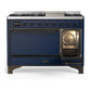 Ilve UM48FQNR3MBB Ilve Um48Fqnr3Mbb Majestic Iii 48 Inch Dual Fuel Range With 8 Burners And Griddle, Dual Function Burner Up To 25,000 Btu (Natural Gas, Solid Door, Midnight Blue, Burnished)
