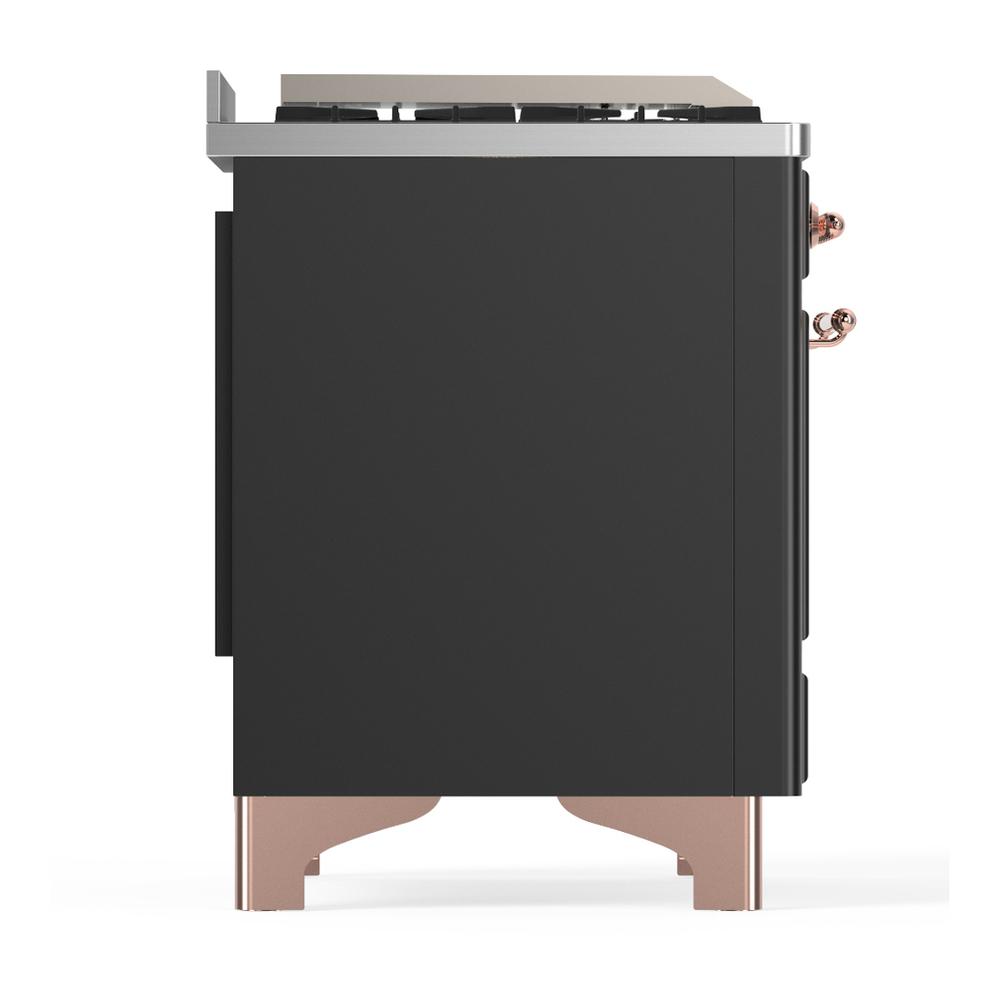Ilve UM36FQNR3MGP Ilve Um36Fqnr3Mgp Majestic Iii 36 Inch Dual Fuel Range With 6 Black Brass Burners And Griddle, Dual Function Burner Up To 25,000 Btu (Solid Door, Graphite Matte, Copper, Natural Gas)