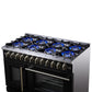 Forno FFSGS638748BLK Forno Capriasca 48 Inch Freestanding French Door Dual Fuel Range In Black With Antique Brass Accessories, 8 Burners, True Convection Oven