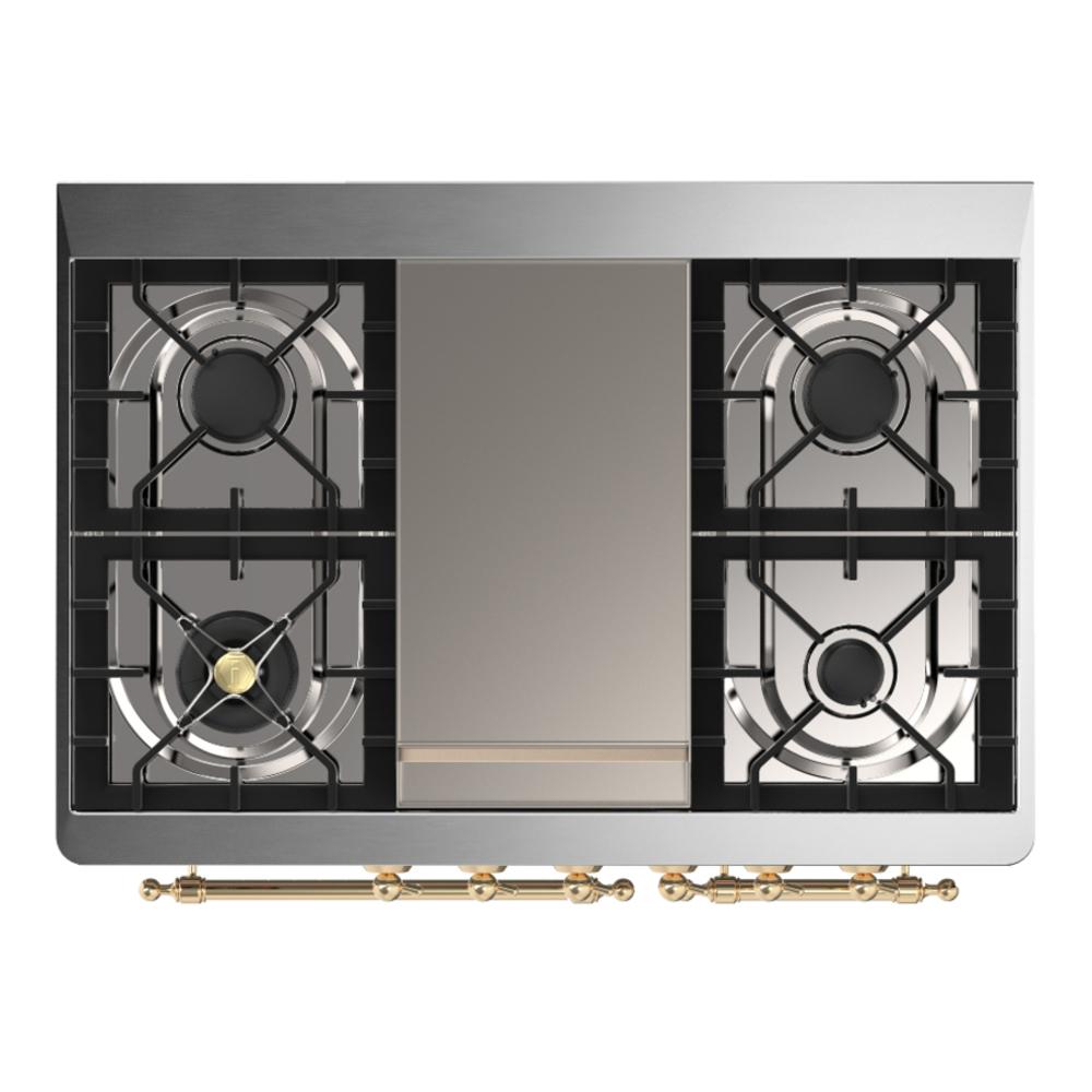 Ilve UMD40FNR3BGGLP Ilve Umd40Fnr3Bgglp Majestic Iii 40 Inch Dual Fuel Range With 6 Burners And Griddle, Dual Function Burner Up To 25,000 Btu (Liquid Propane, Triple Glass Door, Blue Grey, Brass)