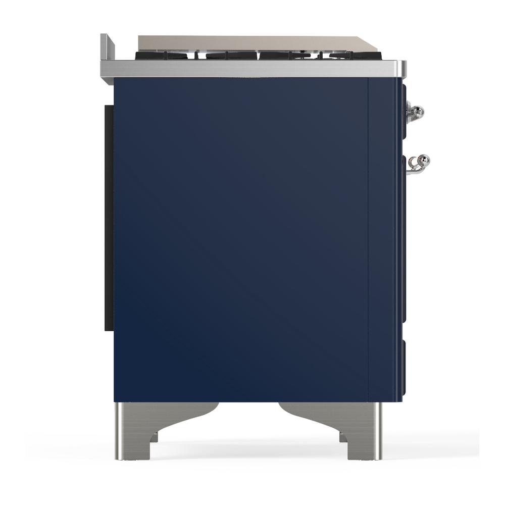 Ilve UM60FQNR3MBCLP Ilve Um60Fqnr3Mbclp Majestic Iii 60 Inch Dual Fuel Range With 9 Burners And Griddle, Dual Function Burner Up To 25,000 Btu (Liquid Propane, Solid Door, Midnight Blue, Chrome)