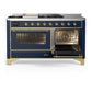 Ilve UM60FSNR3MBGLP Ilve Um60Fsnr3Mbglp Majestic Iii 60 Inch Dual Fuel Range With 7 Burners, Griddle And French Top, Dual Function Burner With Up To 25,000 Btu (Liquid Propane, Triple Glass Door, Midnight Blue, Brass)